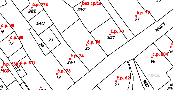 Rychnov nad Kněžnou 75 na parcele st. 25 v KÚ Rychnov nad Kněžnou, Katastrální mapa