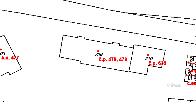 Plumlov 478,479 na parcele st. 209 v KÚ Plumlov, Katastrální mapa