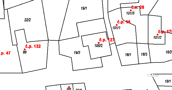 Šubířov 127 na parcele st. 100/2 v KÚ Šubířov, Katastrální mapa