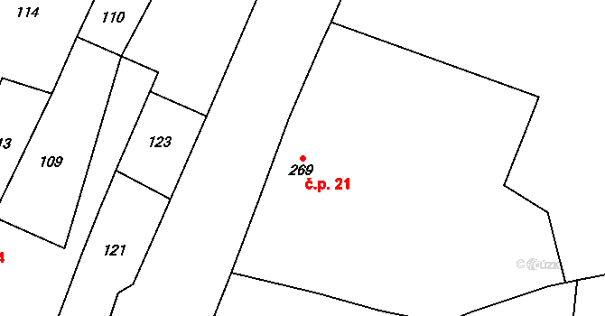 Troubky 21 na parcele st. 269 v KÚ Troubky nad Bečvou, Katastrální mapa
