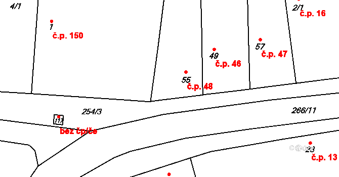 Kouty 48 na parcele st. 55 v KÚ Kouty u Poděbrad, Katastrální mapa