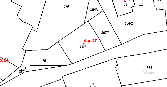 Staňkovice 27 na parcele st. 14/1 v KÚ Staňkovice u Uhlířských Janovic, Katastrální mapa