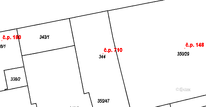 Karlín 710, Praha na parcele st. 343/2 v KÚ Karlín, Katastrální mapa