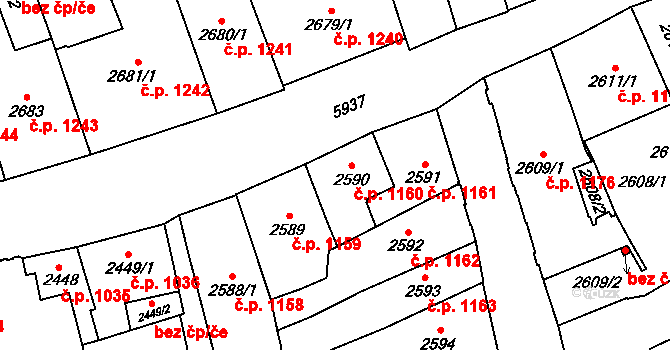 Jihlava 1160 na parcele st. 2590 v KÚ Jihlava, Katastrální mapa