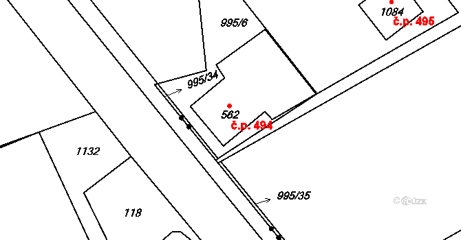 Konská 494, Třinec na parcele st. 562 v KÚ Konská, Katastrální mapa