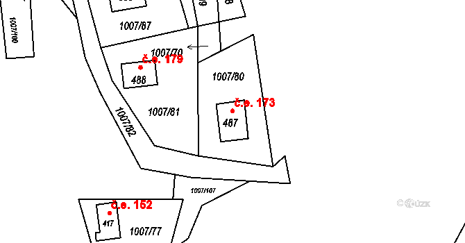 Tyra 173, Třinec na parcele st. 487 v KÚ Tyra, Katastrální mapa