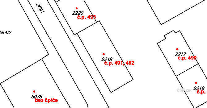 Lyžbice 491,492, Třinec na parcele st. 2218 v KÚ Lyžbice, Katastrální mapa