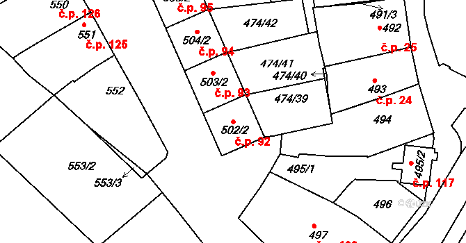 Milokošť 92, Veselí nad Moravou na parcele st. 502/2 v KÚ Milokošť, Katastrální mapa