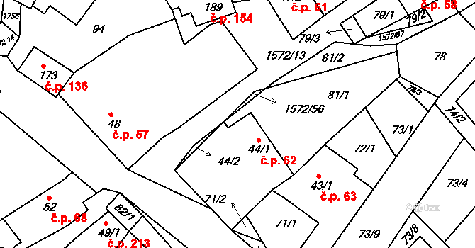Luka nad Jihlavou 62 na parcele st. 44/1 v KÚ Luka nad Jihlavou, Katastrální mapa