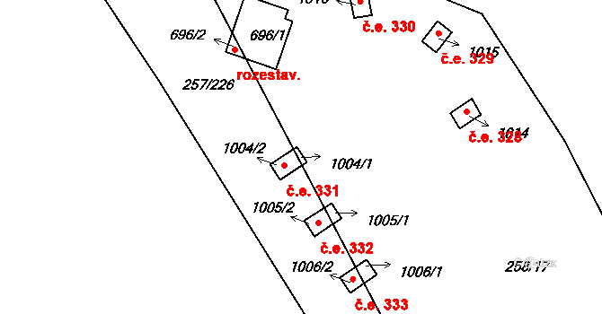 Zlenice 331, Lštění na parcele st. 1004/1 v KÚ Lštění, Katastrální mapa