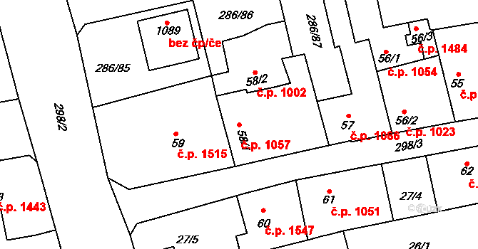 Švermov 1057, Kladno na parcele st. 58/1 v KÚ Hnidousy, Katastrální mapa