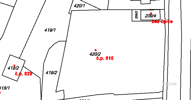 Kynšperk nad Ohří 615 na parcele st. 420/2 v KÚ Kynšperk nad Ohří, Katastrální mapa