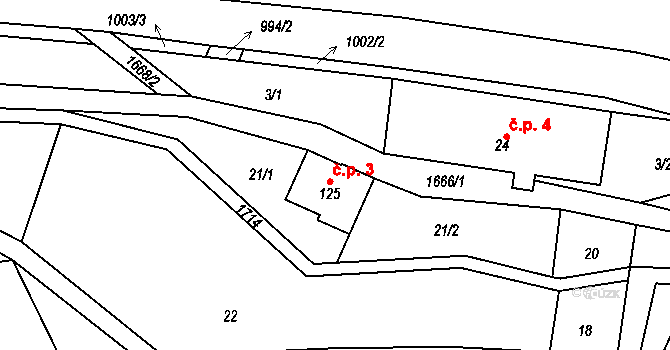 Mrklov 3, Benecko na parcele st. 125 v KÚ Mrklov, Katastrální mapa