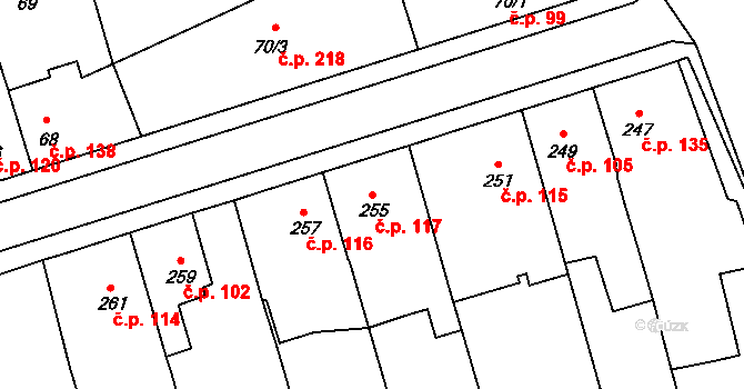 Dolní Lhota 117, Blansko na parcele st. 255 v KÚ Dolní Lhota, Katastrální mapa
