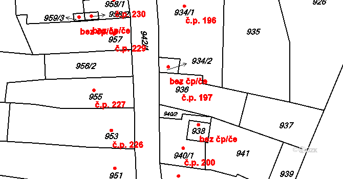 Tachov 197 na parcele st. 936 v KÚ Tachov, Katastrální mapa