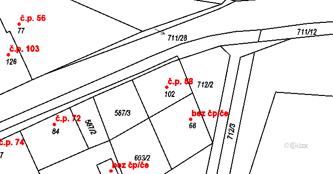 Polánky nad Dědinou 58, Třebechovice pod Orebem na parcele st. 102 v KÚ Polánky nad Dědinou, Katastrální mapa
