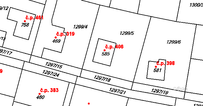 Hudlice 406 na parcele st. 585 v KÚ Hudlice, Katastrální mapa
