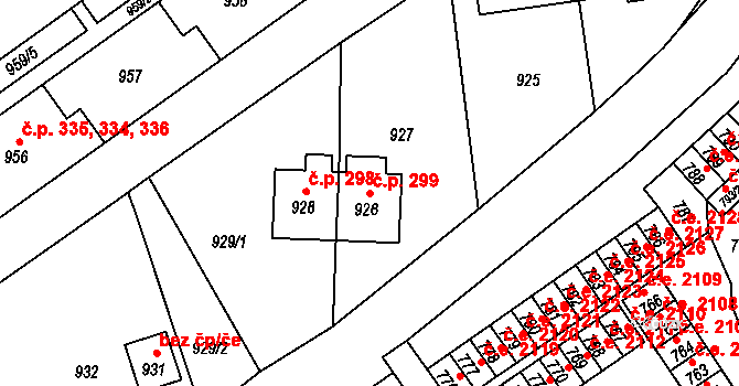 Mariánské Údolí 299, Hlubočky na parcele st. 926 v KÚ Hlubočky, Katastrální mapa