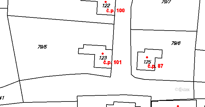 Klučenice 101 na parcele st. 123 v KÚ Klučenice, Katastrální mapa