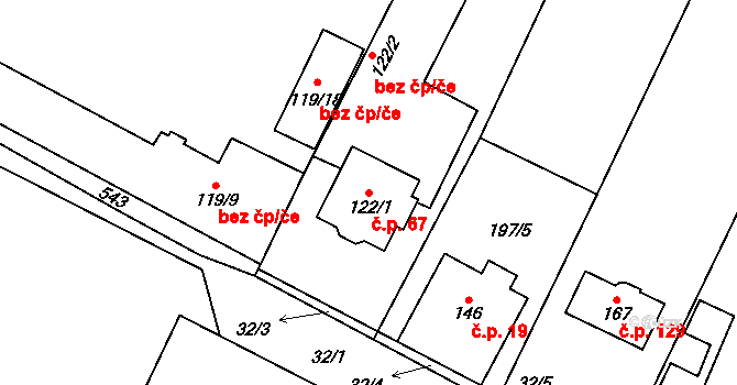 Černouček 67 na parcele st. 122/1 v KÚ Černouček, Katastrální mapa