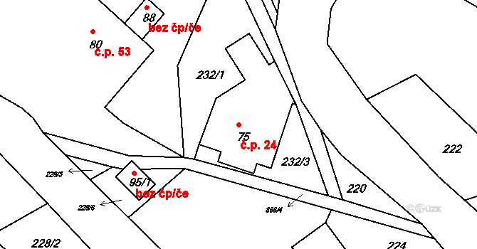 Helkovice 24, Vysoké nad Jizerou na parcele st. 75 v KÚ Helkovice, Katastrální mapa