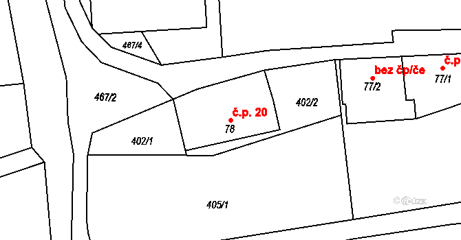 Vidoň 20, Tetín na parcele st. 78 v KÚ Tetín, Katastrální mapa