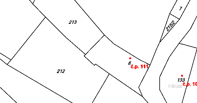 Borotín 111 na parcele st. 8 v KÚ Borotín u Tábora, Katastrální mapa