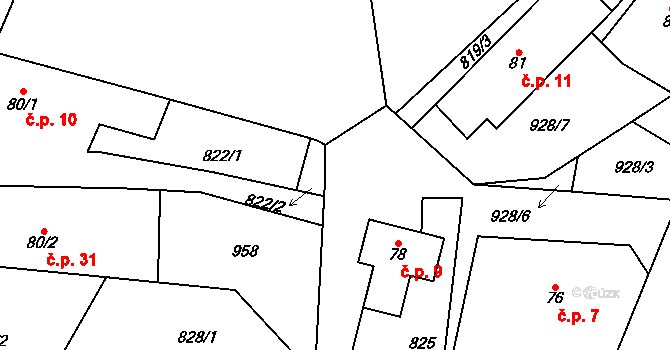 Hubálov 22, Tuř na parcele st. 126 v KÚ Hubálov, Katastrální mapa
