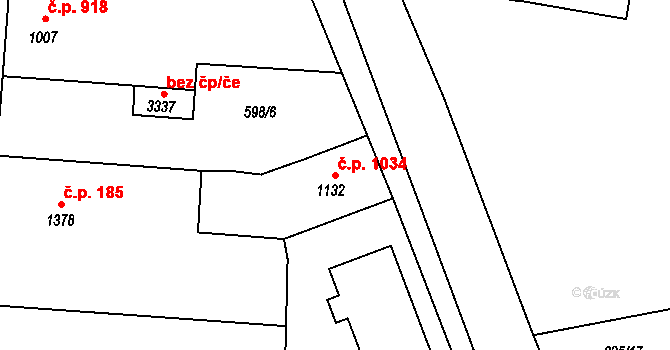 Hořice 1034 na parcele st. 1132 v KÚ Hořice v Podkrkonoší, Katastrální mapa