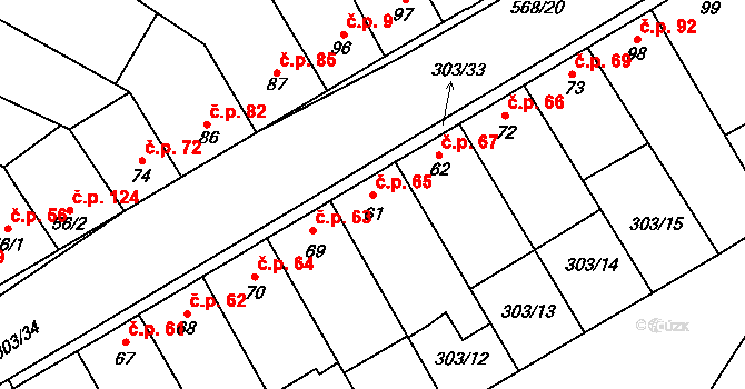 Dobříň 65 na parcele st. 61 v KÚ Dobříň, Katastrální mapa