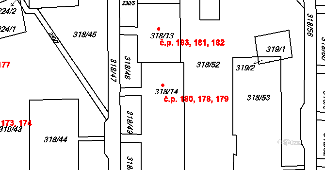 Mojžíř 178,179,180, Ústí nad Labem na parcele st. 318/14 v KÚ Mojžíř, Katastrální mapa