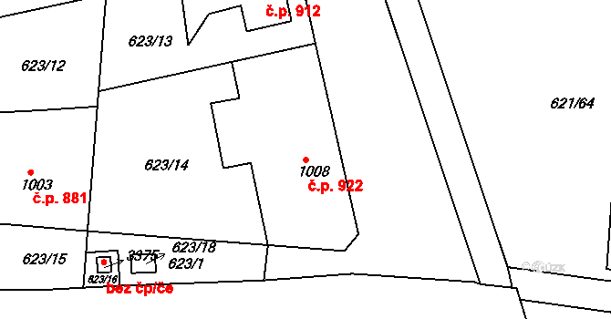 Lysá nad Labem 922 na parcele st. 1008/1 v KÚ Lysá nad Labem, Katastrální mapa