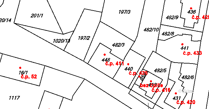 Bohosudov 411, Krupka na parcele st. 448 v KÚ Bohosudov, Katastrální mapa
