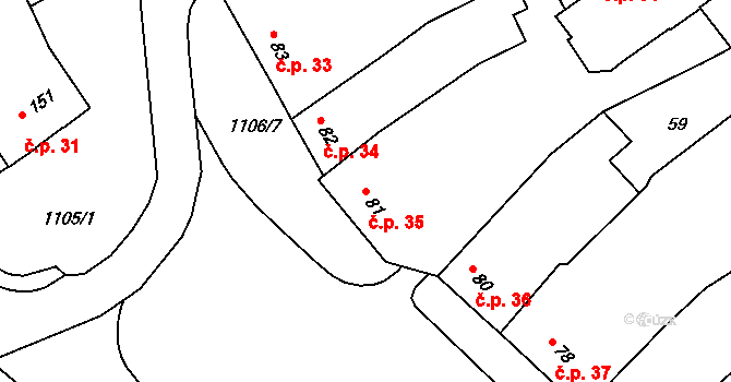 Rouchovany 35 na parcele st. 81 v KÚ Rouchovany, Katastrální mapa
