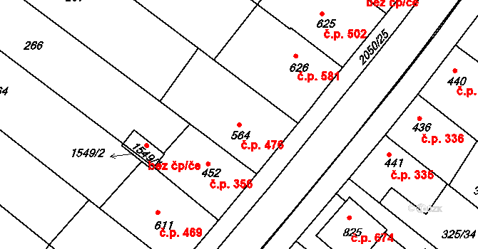 Mařatice 476, Uherské Hradiště na parcele st. 564 v KÚ Mařatice, Katastrální mapa