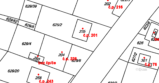 Žďárná 201 na parcele st. 235 v KÚ Žďárná, Katastrální mapa