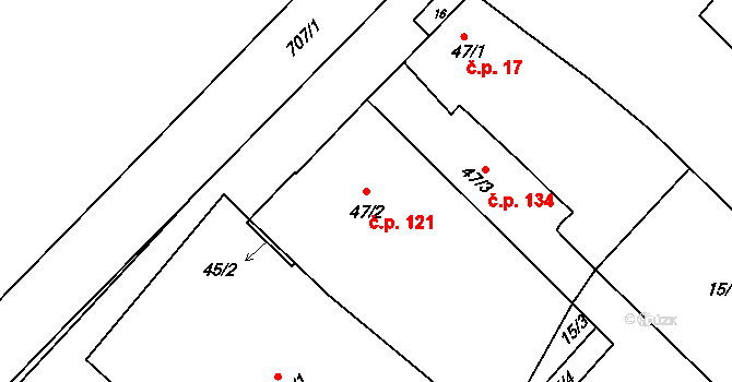 Ročov 121 na parcele st. 47/2 v KÚ Horní Ročov, Katastrální mapa