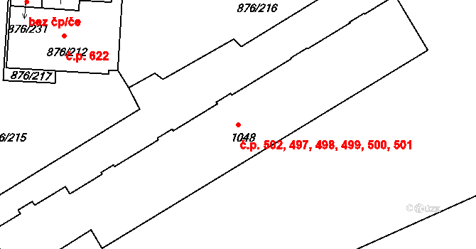 Postoloprty 497,498,499,500,501, na parcele st. 1048 v KÚ Postoloprty, Katastrální mapa