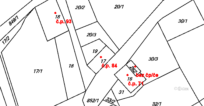 Mikulov 84 na parcele st. 17 v KÚ Mikulov v Krušných horách, Katastrální mapa