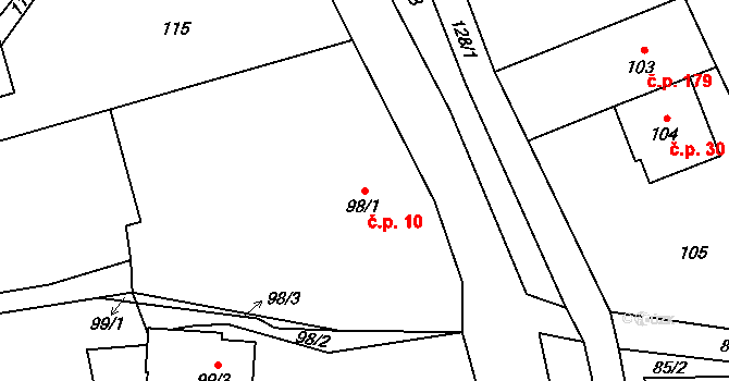 Chlebovice 10, Frýdek-Místek na parcele st. 98/1 v KÚ Chlebovice, Katastrální mapa
