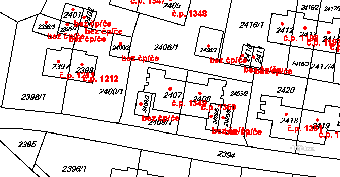 Sokolov 1349 na parcele st. 2407 v KÚ Sokolov, Katastrální mapa