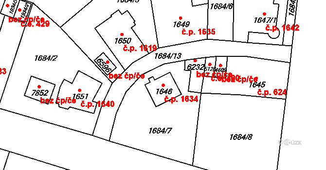 Cheb 1634 na parcele st. 1646 v KÚ Cheb, Katastrální mapa