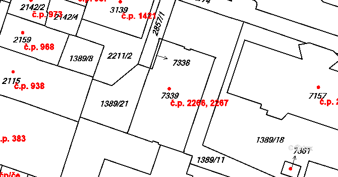 Cheb 2266,2267 na parcele st. 7339 v KÚ Cheb, Katastrální mapa