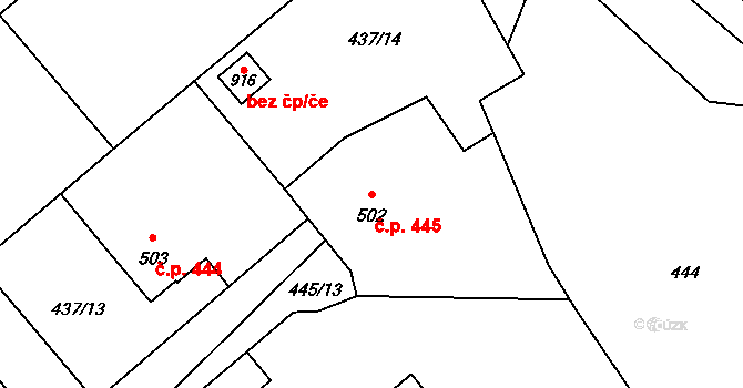 Borohrádek 445 na parcele st. 502 v KÚ Borohrádek, Katastrální mapa