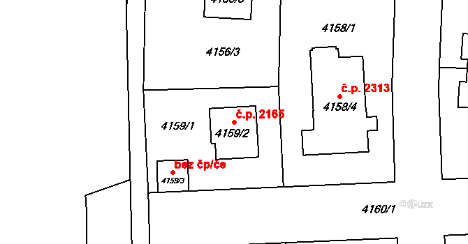 Horní Počernice 2165, Praha na parcele st. 4159/2 v KÚ Horní Počernice, Katastrální mapa