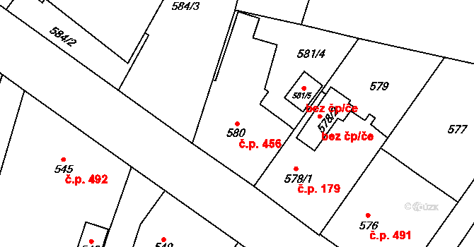 Suchdol nad Lužnicí 456 na parcele st. 580 v KÚ Suchdol nad Lužnicí, Katastrální mapa
