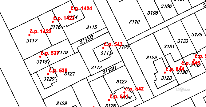 Záběhlice 543, Praha na parcele st. 3111 v KÚ Záběhlice, Katastrální mapa