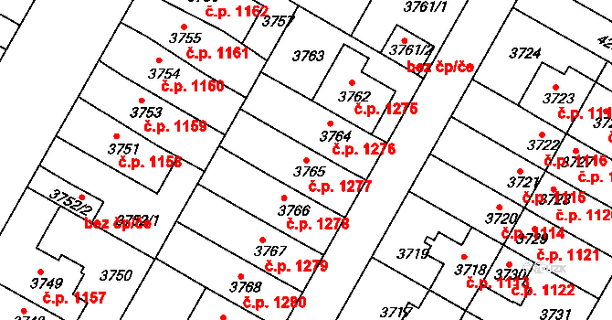 Dejvice 1277, Praha na parcele st. 3765 v KÚ Dejvice, Katastrální mapa