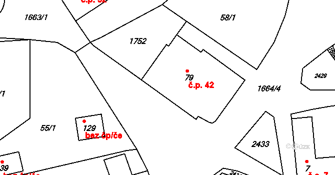 Obděnice 42, Petrovice na parcele st. 79 v KÚ Obděnice, Katastrální mapa
