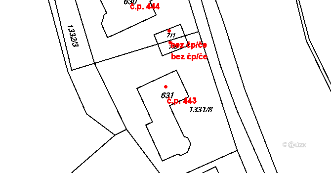 Hořejší Vrchlabí 443, Vrchlabí na parcele st. 631 v KÚ Hořejší Vrchlabí, Katastrální mapa